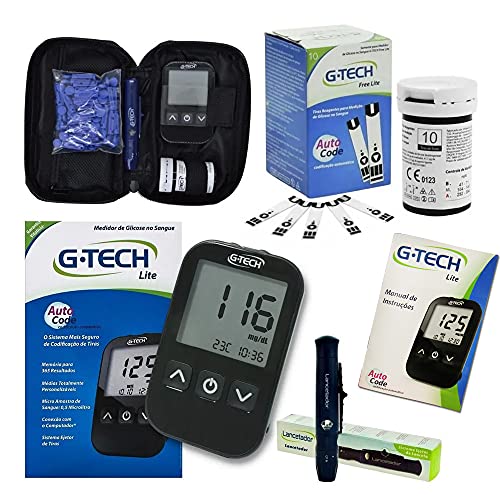Kit Medidor Glicemia Gtech + 10 Tiras + 10 Lancetas Completo