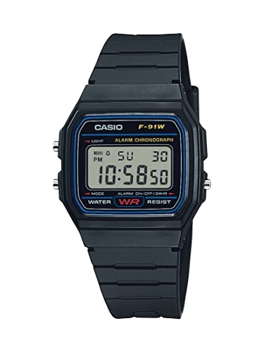 Relógio esportivo digital clássico com pulseira de resina Casio F91W-1