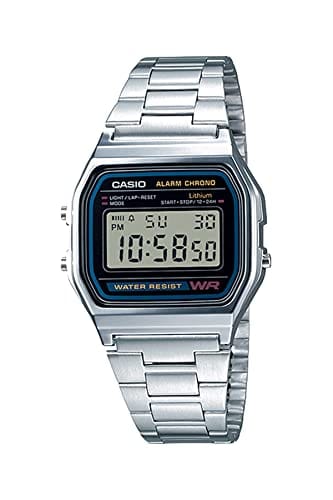 Casio Relógio digital masculino A158WA-1DF de aço inoxidável, Prata, Case size (L× W× H), Clássico, retrô