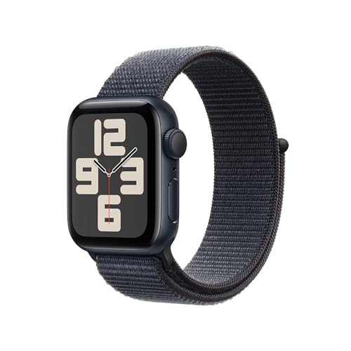 Apple Watch SE GPS • Caixa meia-noite de alumínio – 40 mm • Pulseira loop esportiva tinto