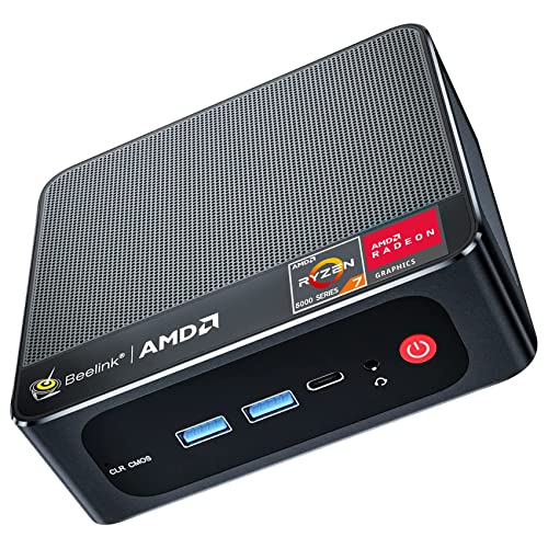 Beelink Mini PC AMD Ryzen 7 5800H até 4,4 GHz 8C/16T, mini computadores desktop 16GB DDR4 RAM/500GB M.2 2280, 4K FPS/60Hz Dual HDMI+Type-C/WiFi 6(802.11ax)/BT5.2 Mini computadores