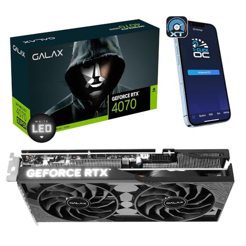 Galax Placa de vídeo GeForce RTX 4070 D6 1-Clique OC 2X 12GB GDDR6 | 192-bit DP*3/HDMI 2.1/Nvidia DLSS 3 | 2X AI & Ray Tracing | Dual 92mm Wings Fan | Pcie 4.0 | VR Ready | GPU Ada Lovelace/placa de