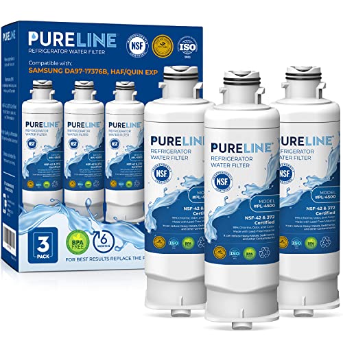 Pureline DA97-17376B Substituição para filtro de água da geladeira Samsung DA97-17376B, HAF-QIN/EXP, HAF-QIN, DA97-08006C. Filtragem de ação tripla, certificação NSF 372 e NSF 42, (pacote com 3)