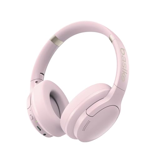 Basike Fone de Ouvido Bluetooth, ANC Cancelamento de Ruído Ativo Headphone Bluetooth 5.3+EDR, Som Surround 3D, Headset com Microfone, Certificação Hi-Pure Audio, 30 horas reprodução, Y6 (Rosa)