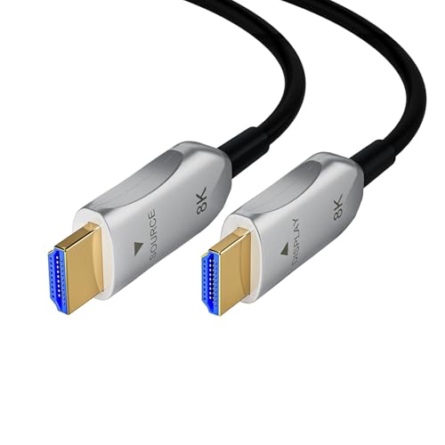 Cabo HDMI 2.1 ótico ativo de fibra 8K, cabo HDMI óptico de fibra longa de alta velocidade 48 Gpbs, 8K @60Hz 4K @ 120Hz 2K @ 240Hz HDR eARC dinâmico, para RTX4080/4090/3080/3090 uso doméstico e