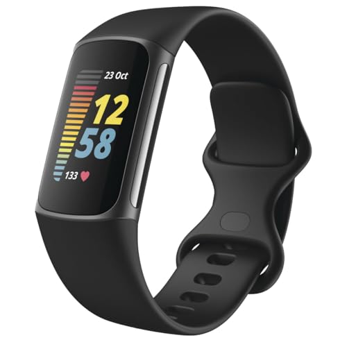 Fitbit Charge 5 – Monitor avançado de fitness e saúde com GPS integrado, ferramentas de gerenciamento de estresse, monitoramento de sono, frequência cardíaca 24 horas por dia, 7 dias por semana, preto/grafite, tamanho único (faixas P e L incluídas)