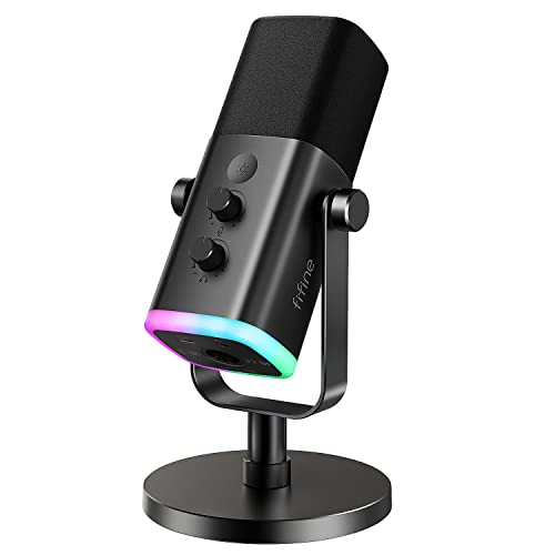 Microfone dinâmico USB/XLR FIFINE para gravação de podcast,microfone streaming para jogos de computador com RGB,botão de mudo,conector para fones de ouvido,suporte de mesa,para cantar no YouTube-AM8