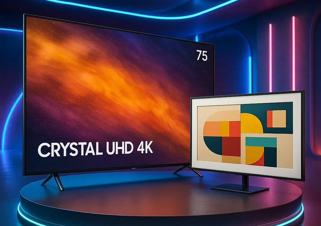 Smart Big TV 75" Crystal UHD 4K + QLED The Frame 32”: Imersão e Estilo em Dobro