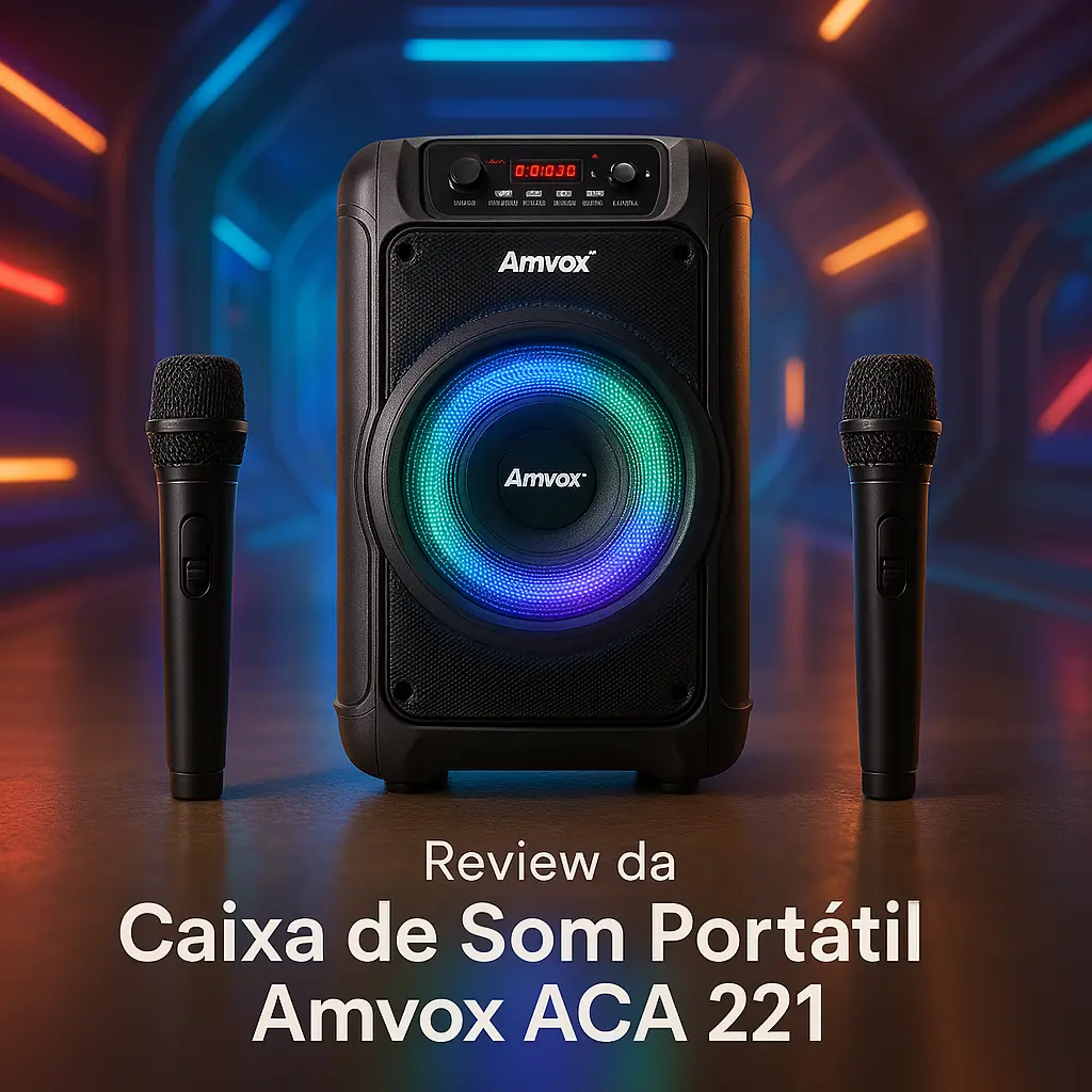 Caixa De Som Portátil Amvox ACA 221 com 02 Microfones