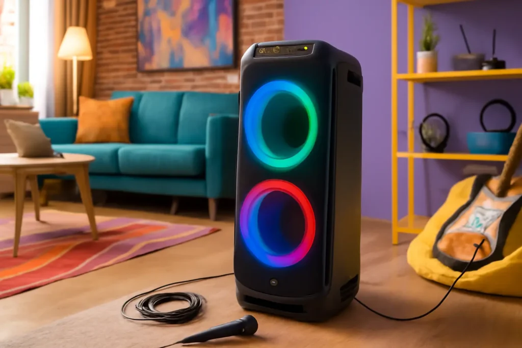 Party Speaker Philips Bluetooth com Luzes de LED, USB, Auxiliar e Entradas para Microfone e Guitarra