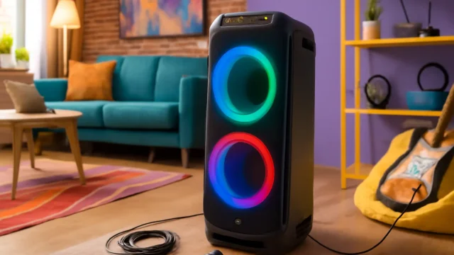 Party Speaker Philips Bluetooth com Luzes de LED, USB, Auxiliar e Entradas para Microfone e Guitarra