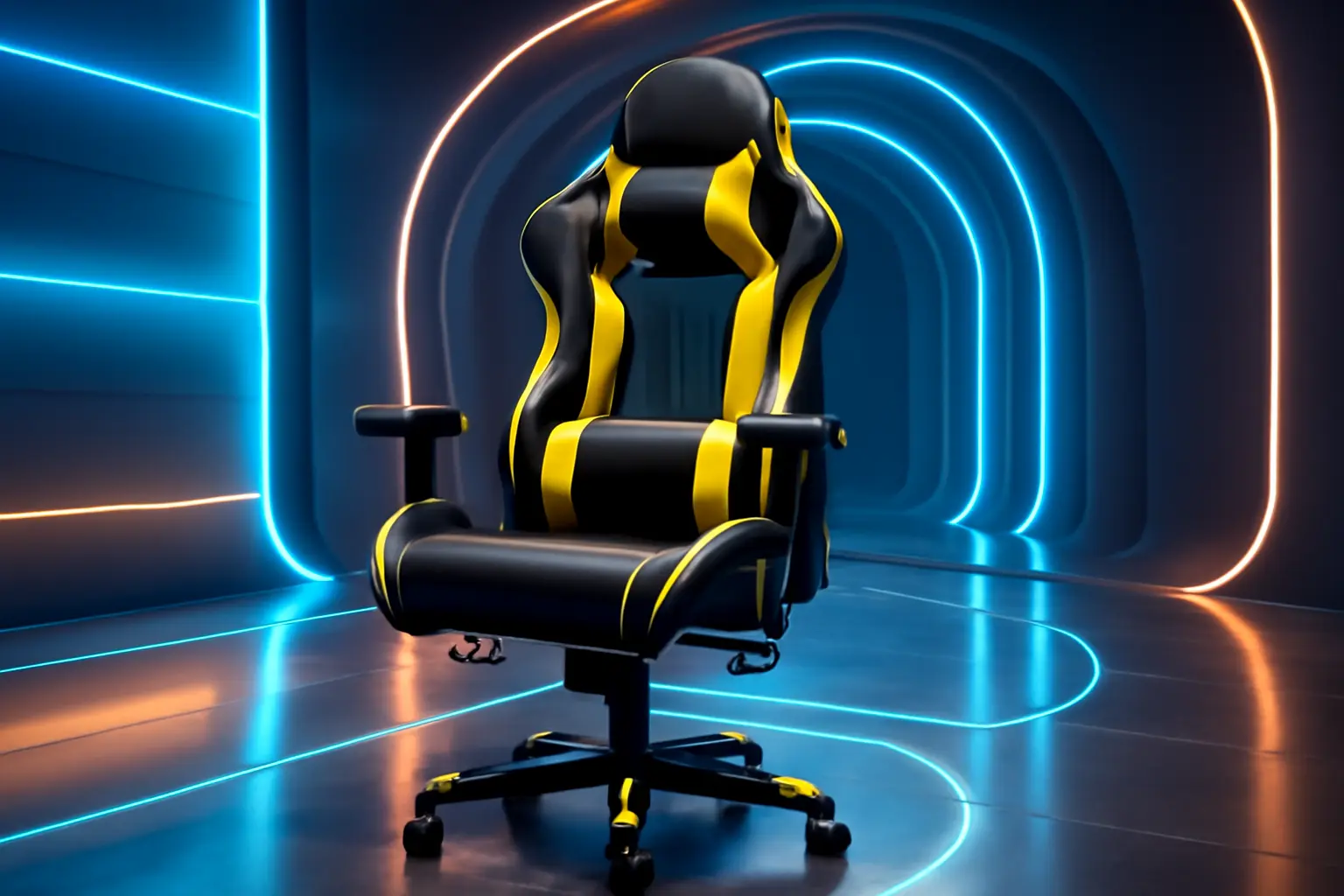 Moob Cadeira Gamer Reclinável GT Racer Com Almofadas para Lombar e Pescoço Preto/Amarelo