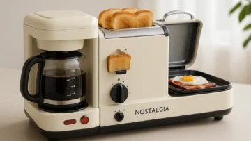 Nostalgia Estação Retrô 3 em 1: Café, Torradas e Grelha em Um Só Aparelho