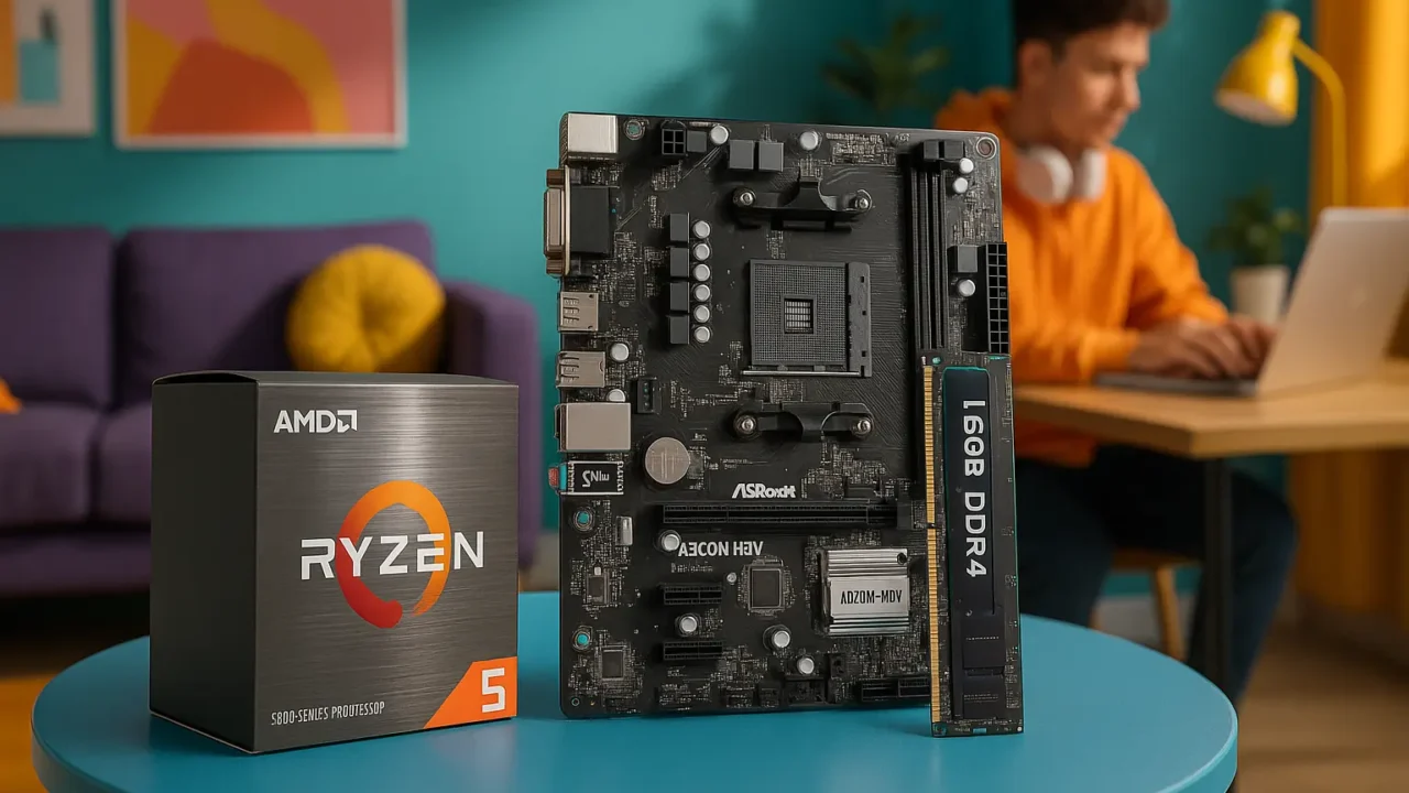 Kit Upgrade AMD Ryzen 5 5600G com Placa A520M e 16GB DDR4