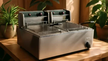 Fritadeira de Bancada Elétrica EGGKITPO 12L x 2 para Restaurante com Cestos e Tampas