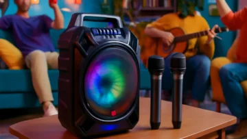 JYX Karaoke Partybox Profissional: Sistema de Som Portátil com Luzes de Disco e Microfones Sem Fio