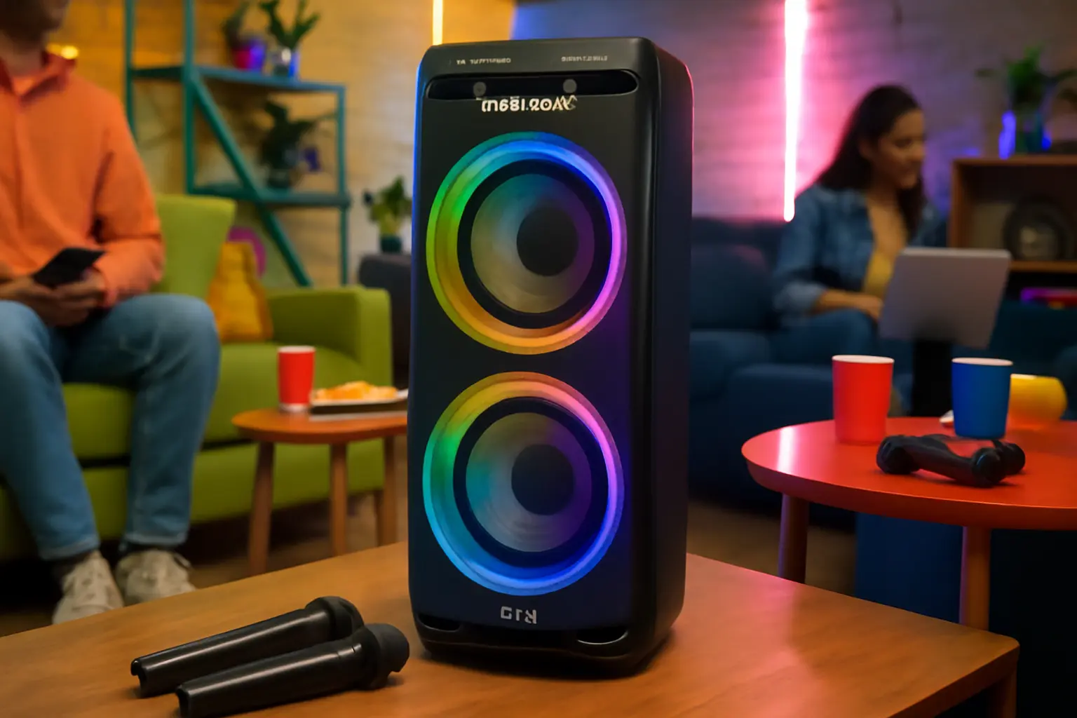 Polyvox Caixa de Som Amplificada Torre XT-990 TWS Bluetooth Full Led 2000W + Microfones sem fio