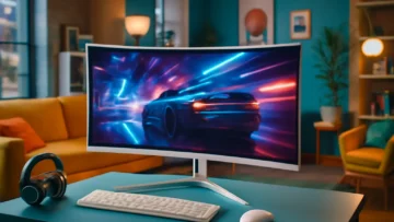 CRUA Monitor De Jogos Branco De 34 Polegadas 144Hz 21:9 1500R Ultra Amplo Monitor Curvo, Wqhd (3440X1440P) 99%Srgb VA Painel Monitor De Computador Suporte AMD Freesync