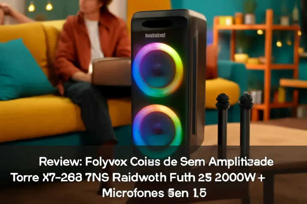 Polyvox Caixa de Som Amplificada Torre XT-990 TWS Bluetooth Full Led 2000W + Microfones sem fio
