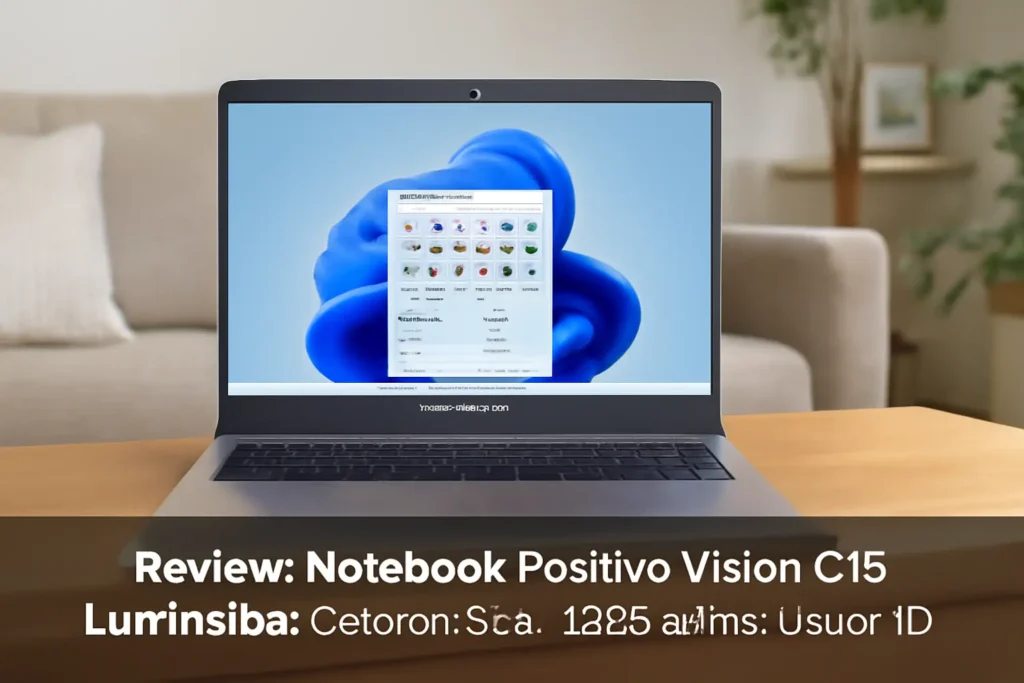 Notebook Positivo Vision C15 Lumina Bar Celeron: 8GB, 128GB eMMC, Tela de 15" HD