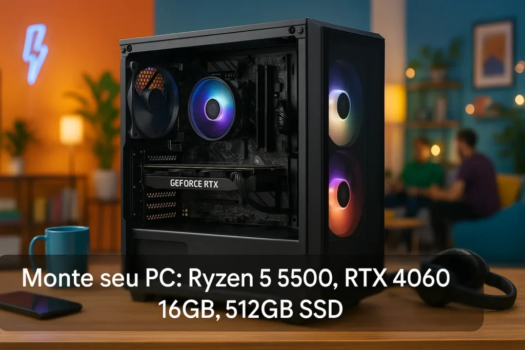 Monte seu PC: Ryzen 5 5500, RTX 4060, 16GB, 512GB SSD
