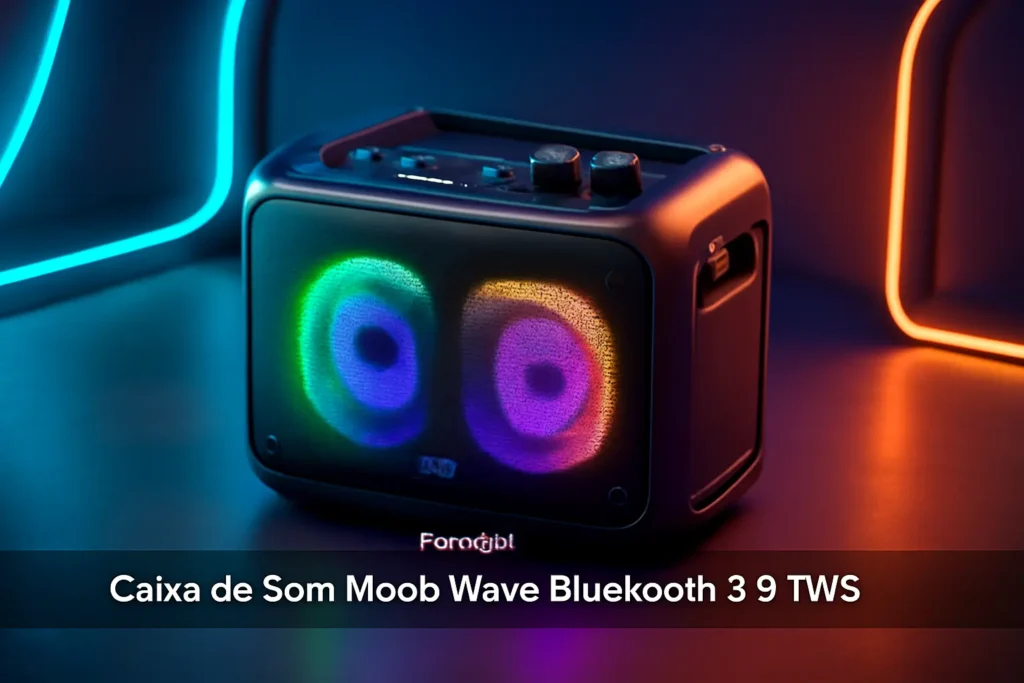 Caixa de Som Moob Wave Bluetooth 5.0 TWS 2 Alto-Falantes Painel LED e Entrada para 2 Microfones 500W