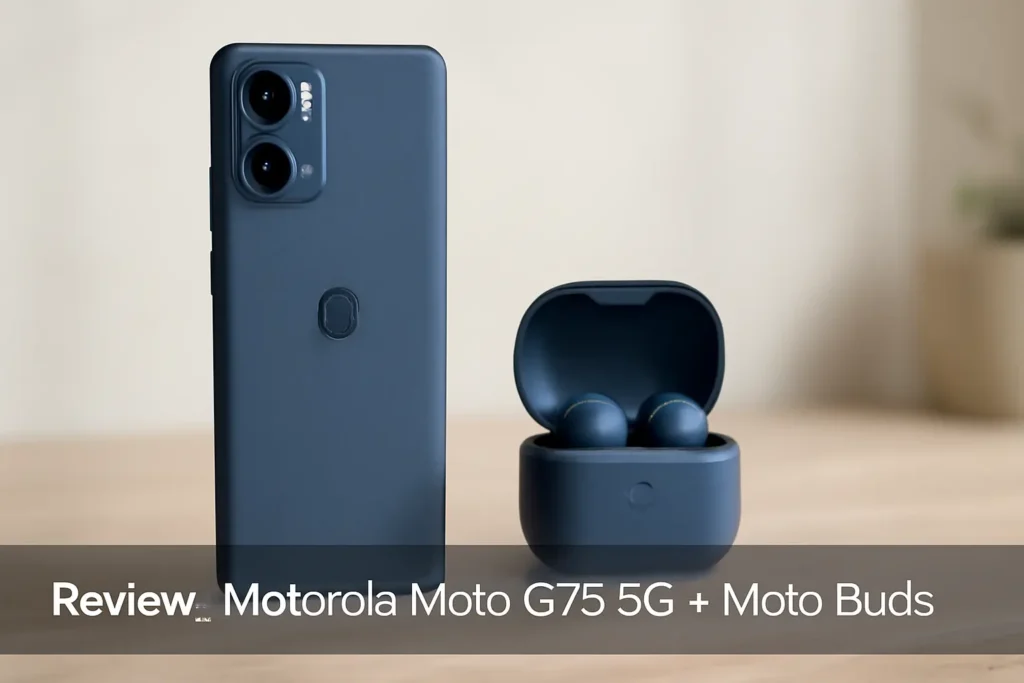 Smartphone Motorola Moto G75 5G + Moto Buds - 256GB 16GB (8GB RAM + 8GB Ram Boost) e 50MP Sony Lytia 600 Camera Moto AI Ultrassistência Militar - Azul Vegan Leather