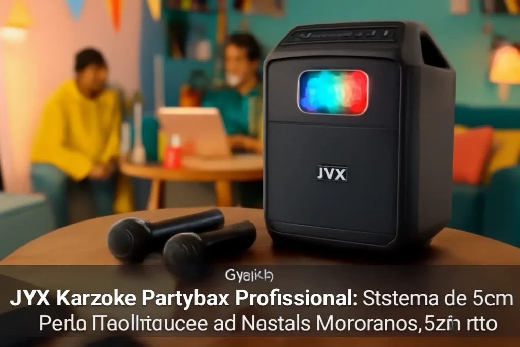 JYX Karaoke Partybox Profissional: Sistema de Som Portátil com Luzes de Disco e Microfones Sem Fio
