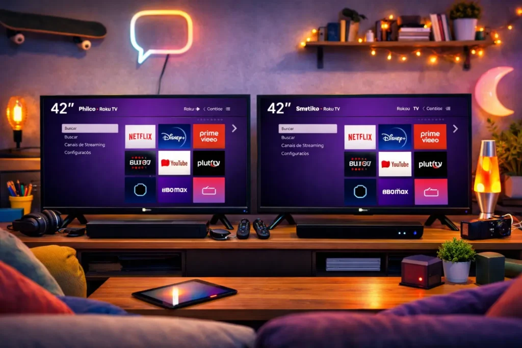 Smart TV 42” Philco PTV42G6FR2CPF Roku TV LED Dolby Áudio vs Smart TV 42” Britânia Roku TV Dolby Audio: Qual oferece mais recursos?