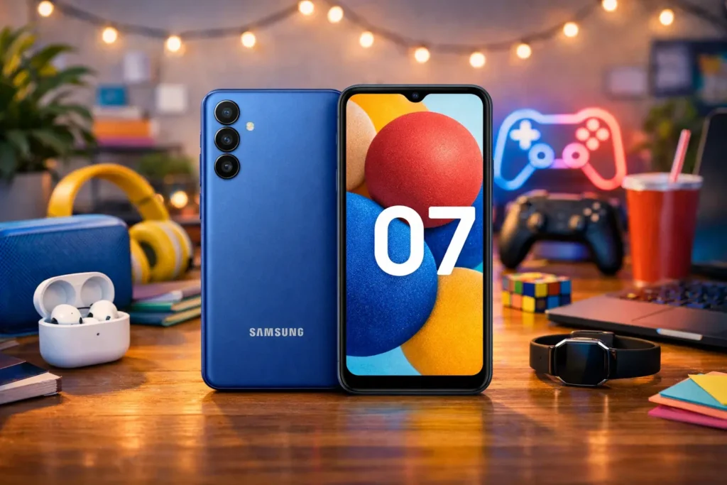 6 Galaxy A07 128GB com design premium por preço justo