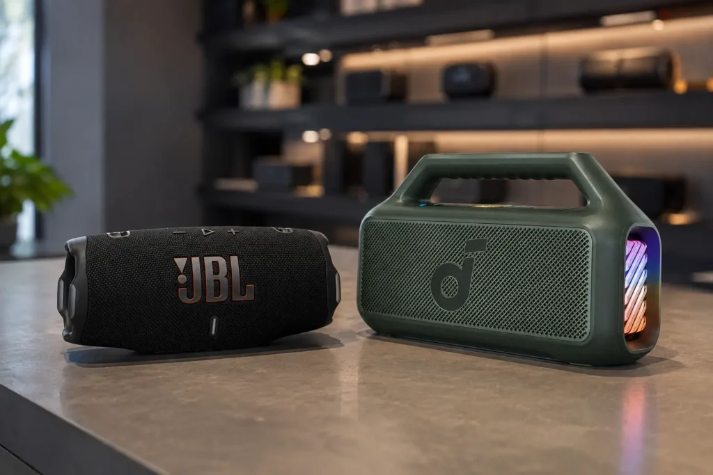JBL Charge 6 e Soundcore Boom 2 seguem propostas diferentes