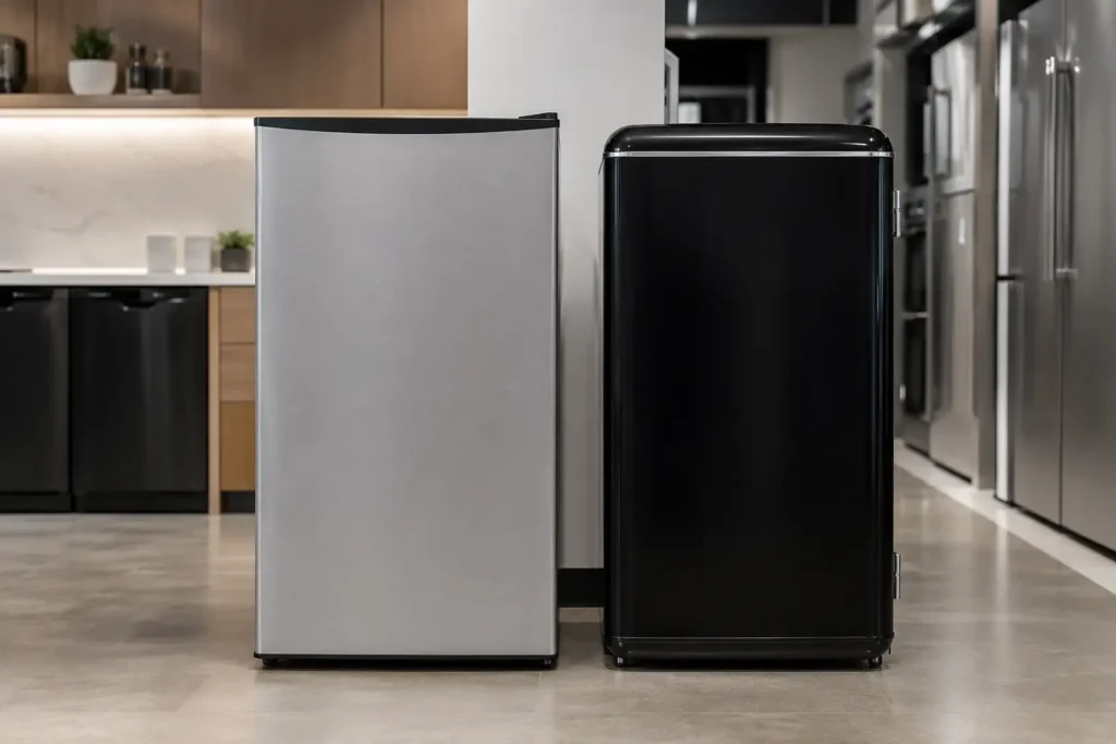 Frigobar Midea 93L Retrô ou Inox: estilo muda a escolha