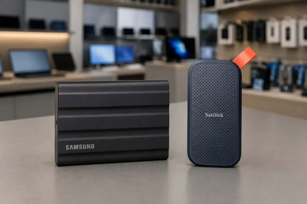 SanDisk 2TB e Samsung T7 Shield: espaço contra proteção