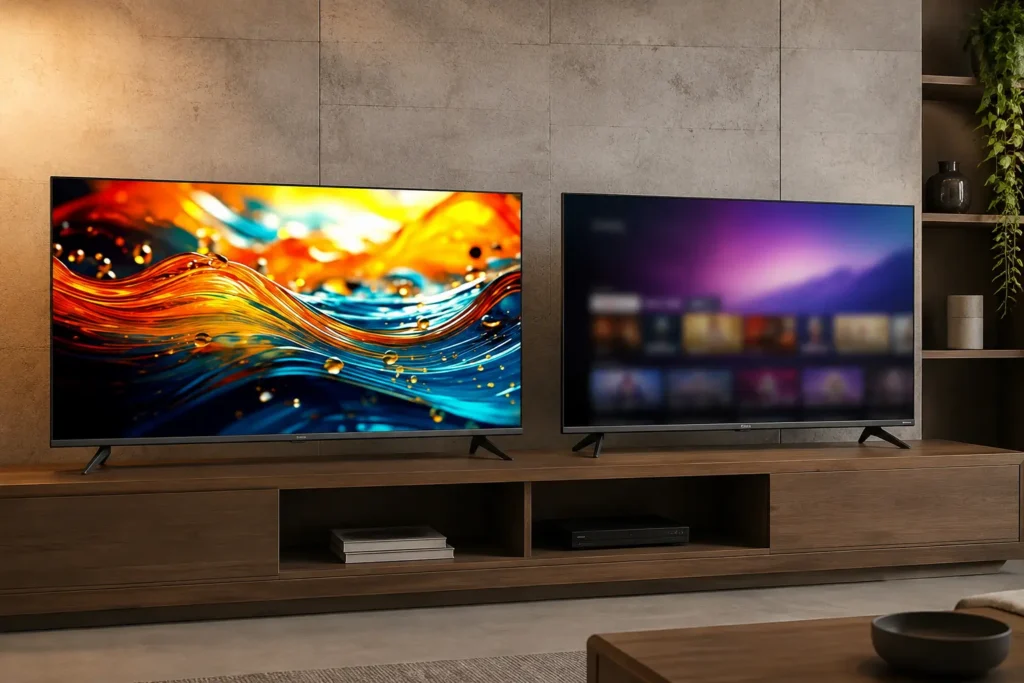 Smart TV 43" HQ Android 12 ou Philco Roku: a escolha muda pelo sistema