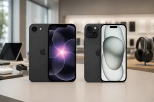 iPhone 15 ou 17e: Dynamic Island de um lado, 256 GB do outro