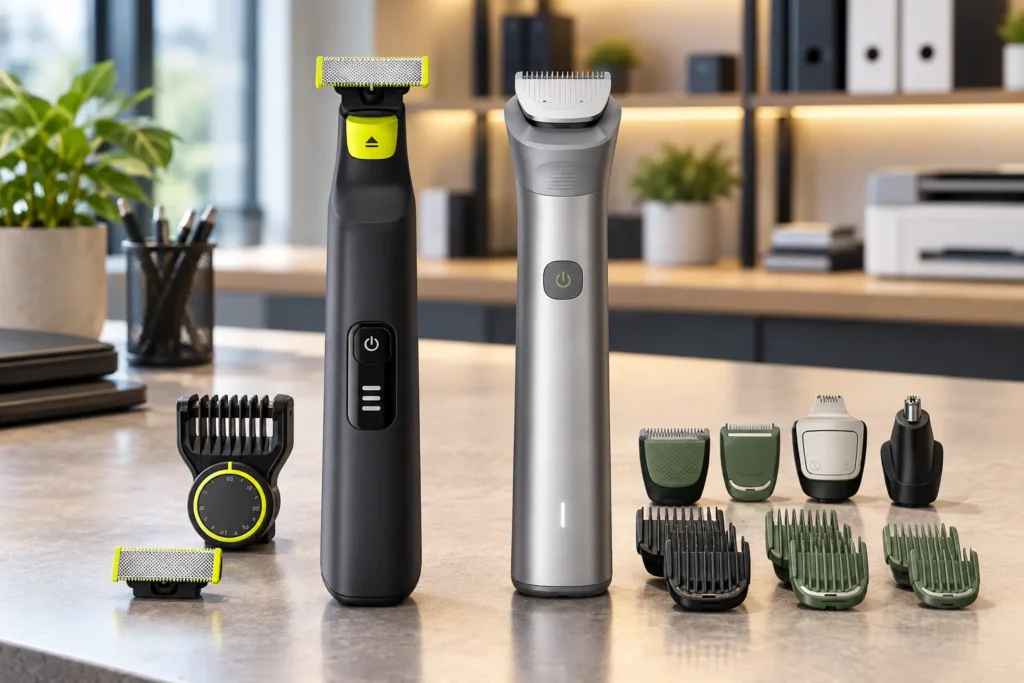 OneBlade Pro ou Série 5000: barba e contorno ou rosto, cabelo e corpo