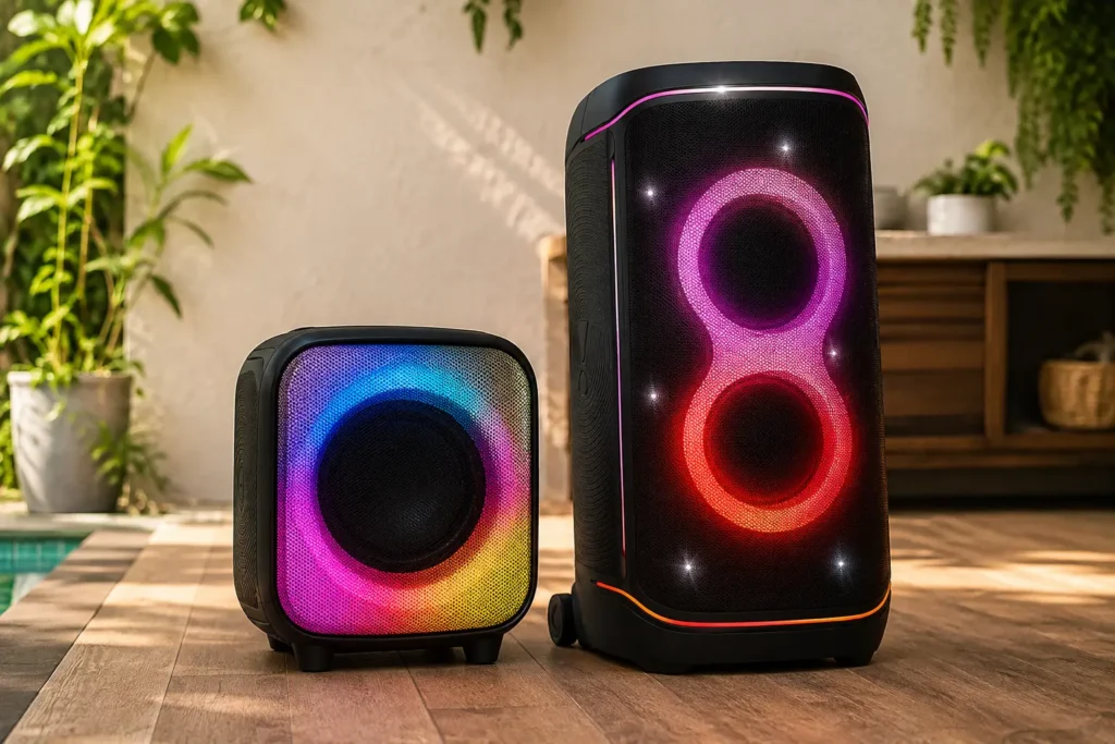 AIWA PB-07 ou JBL PartyBox 720: a escolha muda com o tamanho da festa